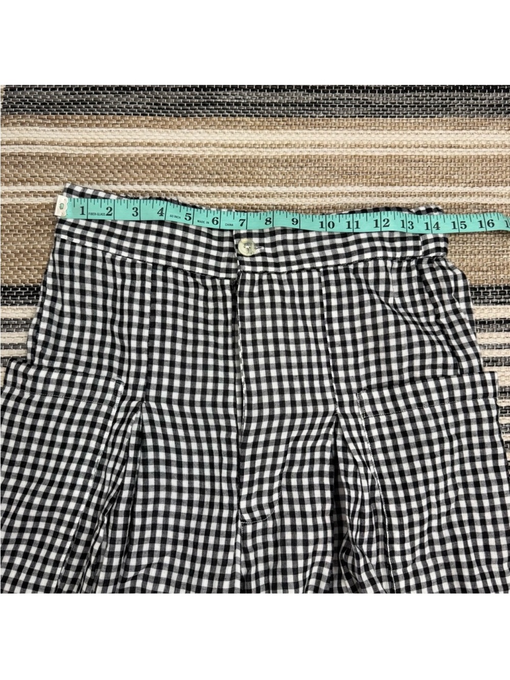 Free People East Side Trousers Plaid Relaxed Fit‎ Button Fly Black White Medium - Picture 7 of 10